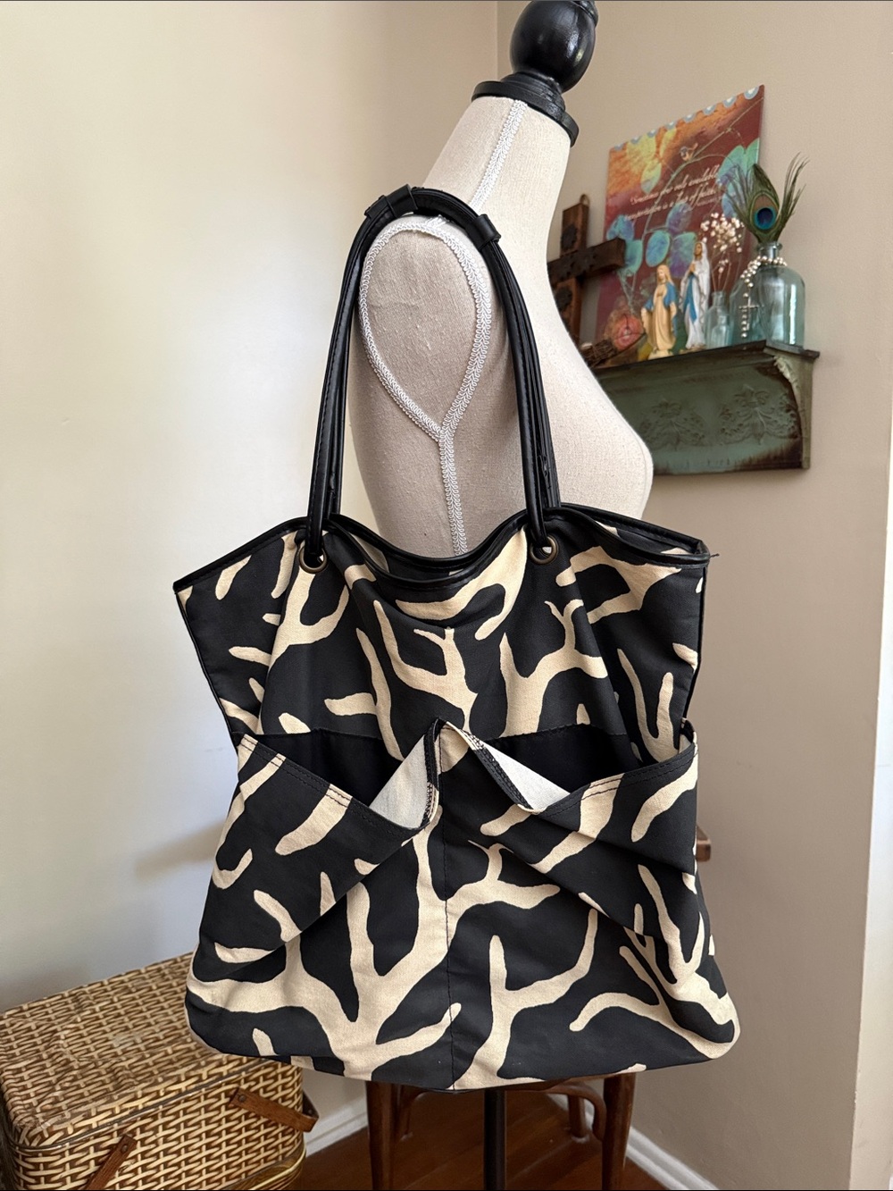 90s VTG | Large Printed Cotton Canvas Tote